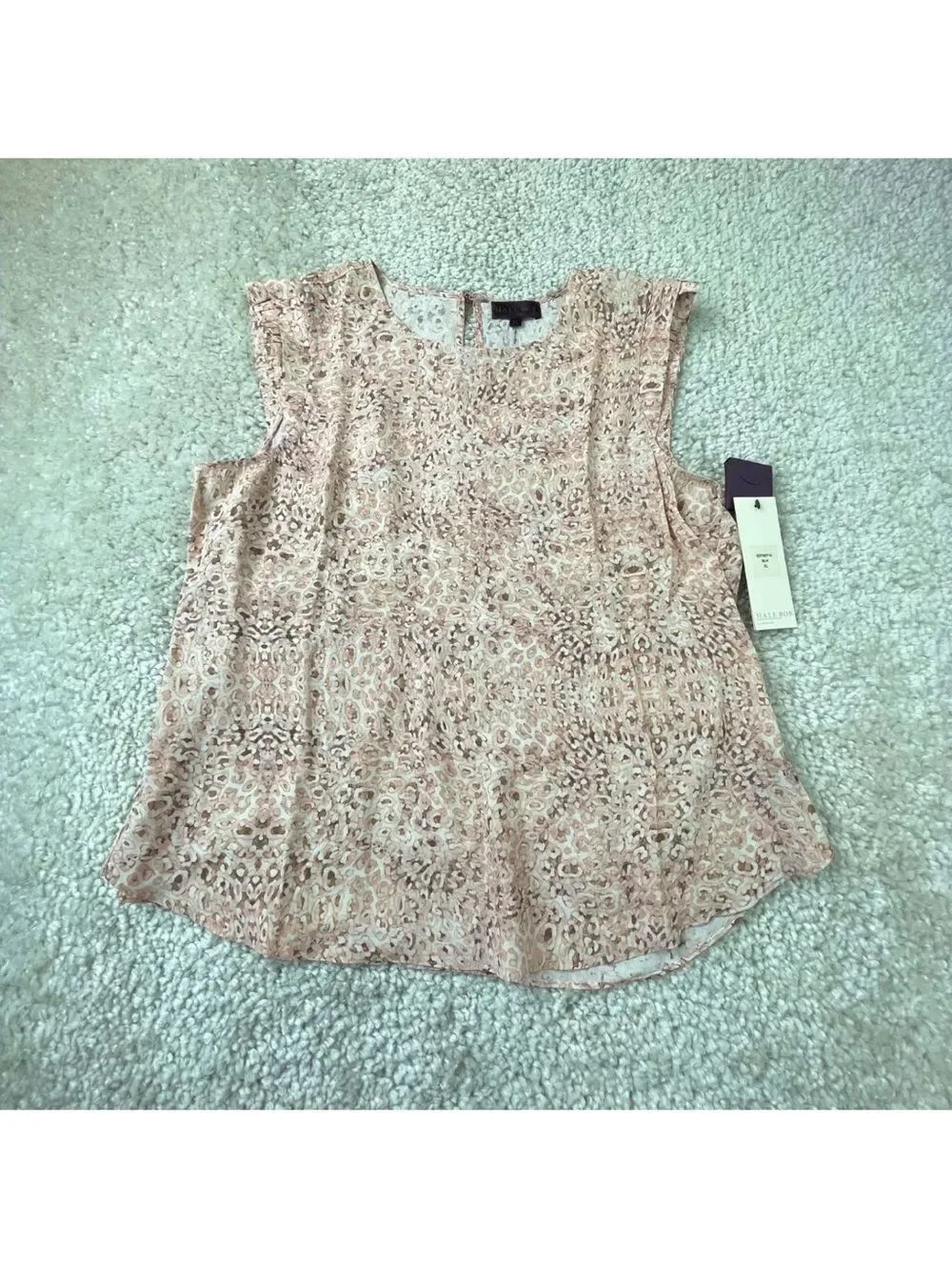Hale Bob Pink Cream Leopard Blouse Top Womens XL